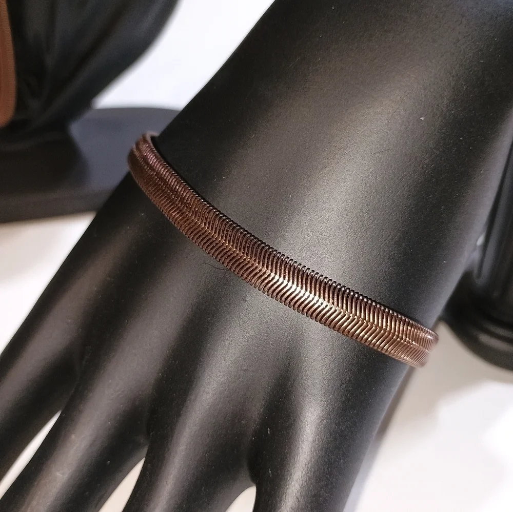 Copper-Tone Stainless Steel Necklace and Bracelet Set